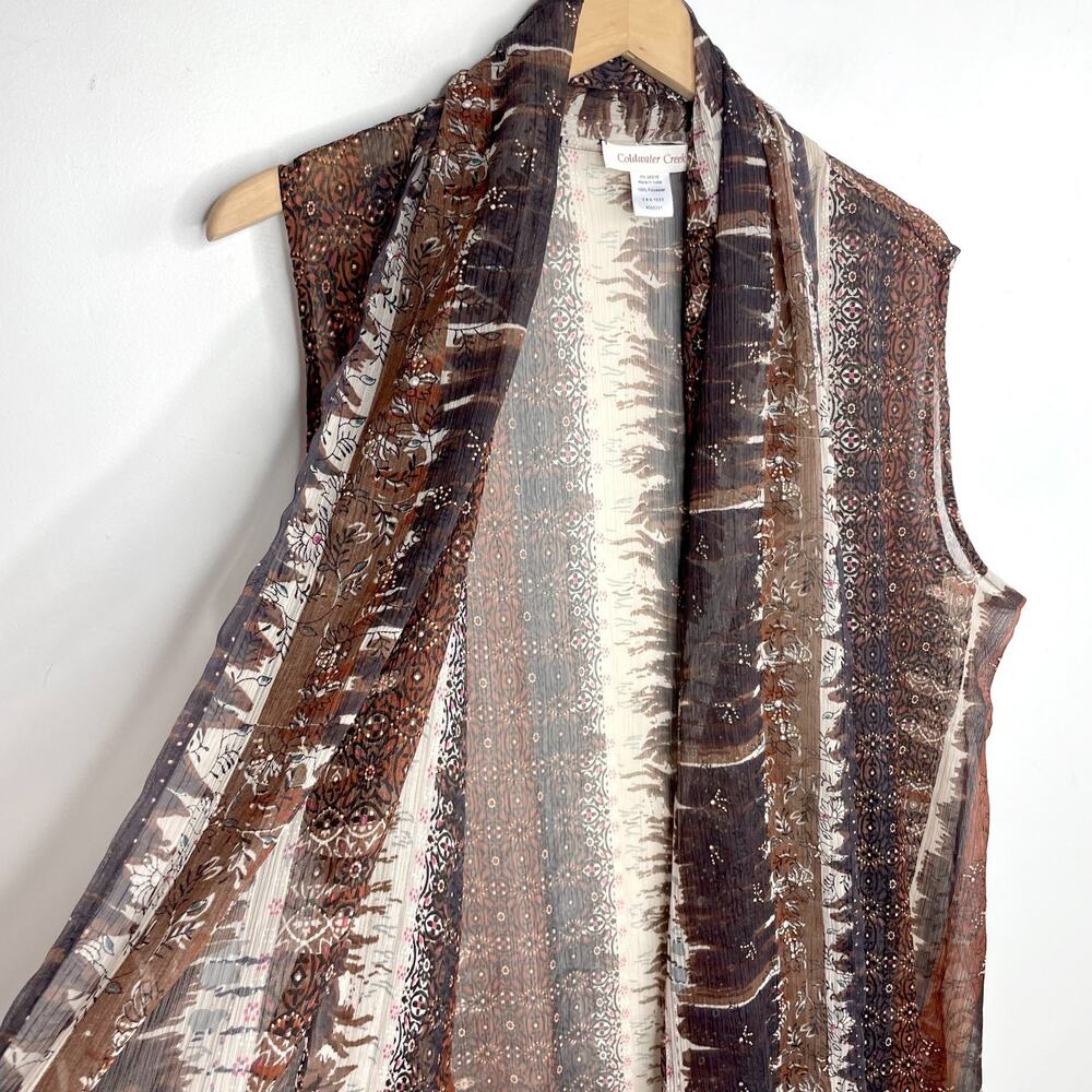 Vintage Y2K‎ Coldwater Creek Sheer Kimono Top Brown Fairy Grunge Earthy Flowy - Picture 5 of 9